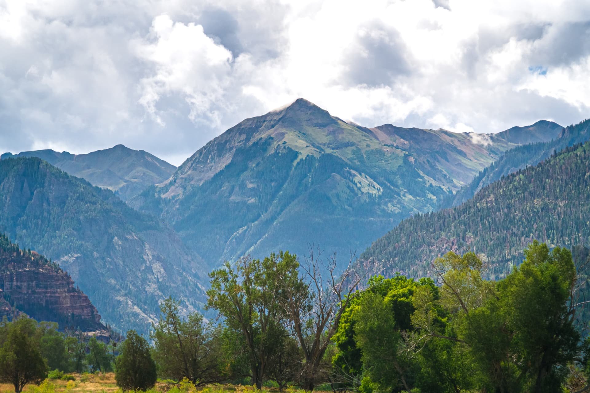 Mount Abram rising above the green Ouray valley in Colorado
